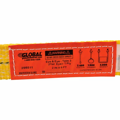 Global Industrial™Poly Web Sling, Light Duty, Eye&Eye 6Ft L x 2In W-2400/1900/4800 Lbs Cap - Image 3